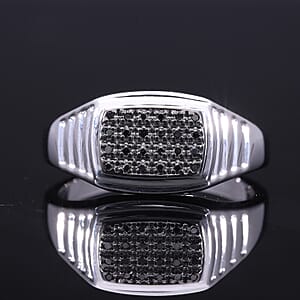 Black Diamond Men's Ring in Platinum Over Sterling Silver (Size 10.0) 0.10 ctw