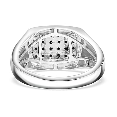 Black Diamond Men's Ring in Platinum Over Sterling Silver (Size 10.0) 0.10 ctw