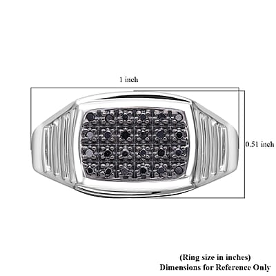 Black Diamond Men's Ring in Platinum Over Sterling Silver (Size 10.0) 0.10 ctw