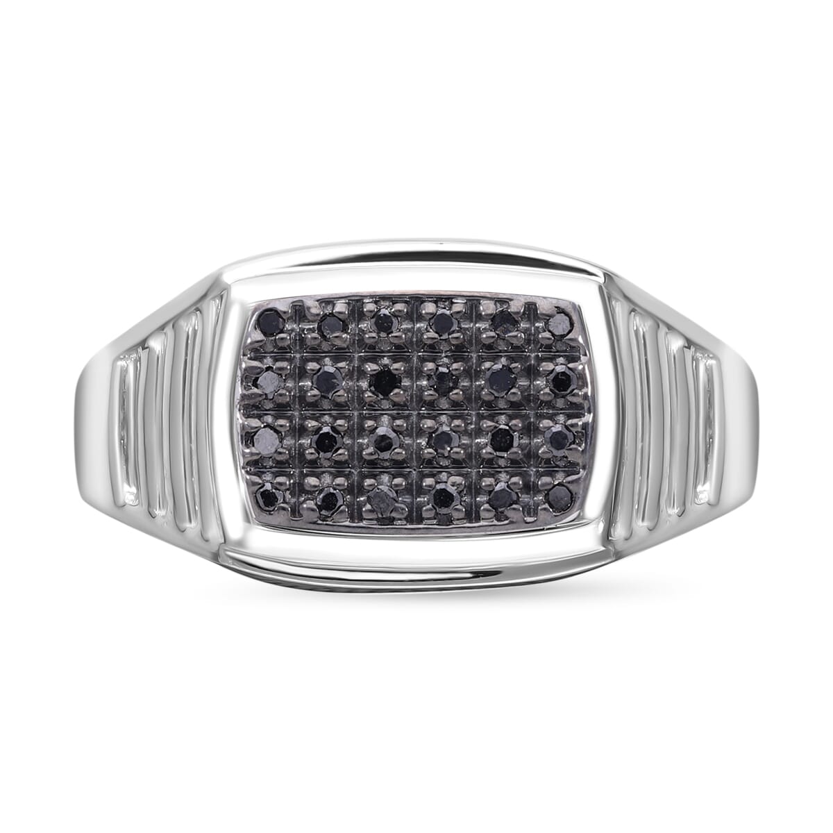 Black Diamond Men's Ring in Platinum Over Sterling Silver (Size 12.0) 0.10 ctw image number 0