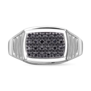 Black Diamond Men's Ring in Platinum Over Sterling Silver (Size 12.0) 0.10 ctw