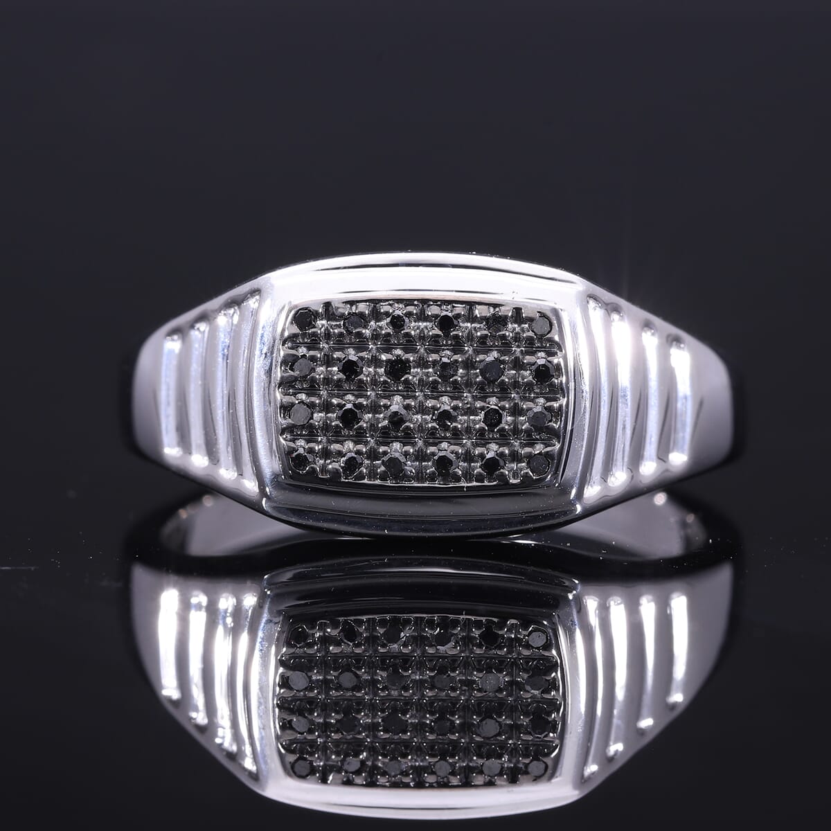 Black Diamond Men's Ring in Platinum Over Sterling Silver (Size 12.0) 0.10 ctw image number 1