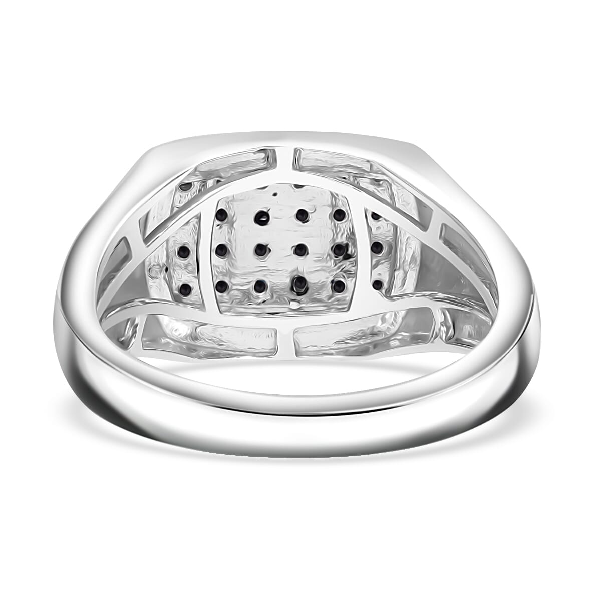 Black Diamond Men's Ring in Platinum Over Sterling Silver (Size 12.0) 0.10 ctw image number 4