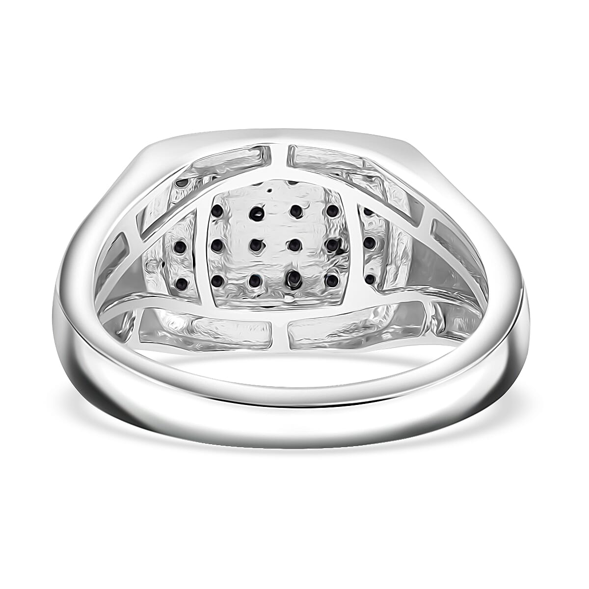 Black Diamond Men's Ring in Platinum Over Sterling Silver (Size 14.0) 0.10 ctw image number 4