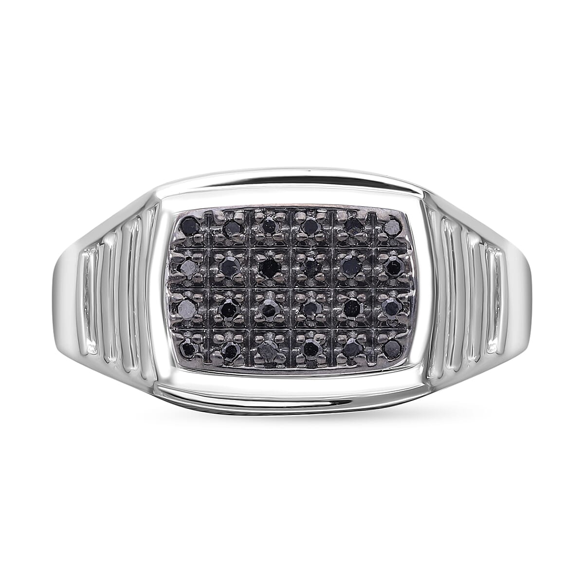 Black Diamond Men's Ring in Platinum Over Sterling Silver (Size 9.0) 0.10 ctw image number 0