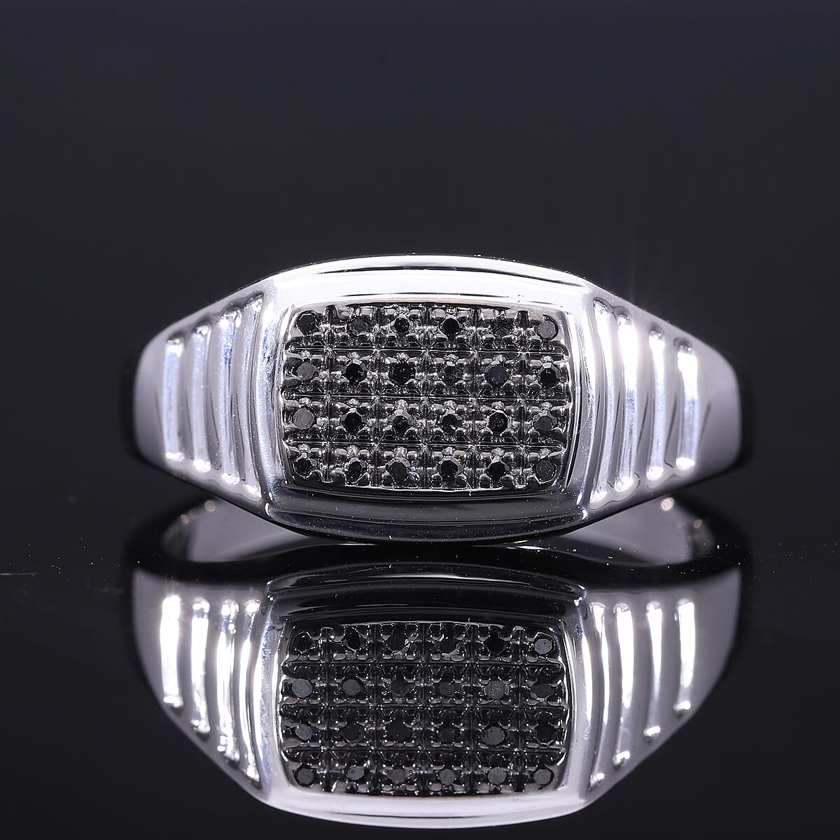 Black Diamond Men's Ring in Platinum Over Sterling Silver (Size 9.0) 0.10 ctw image number 1