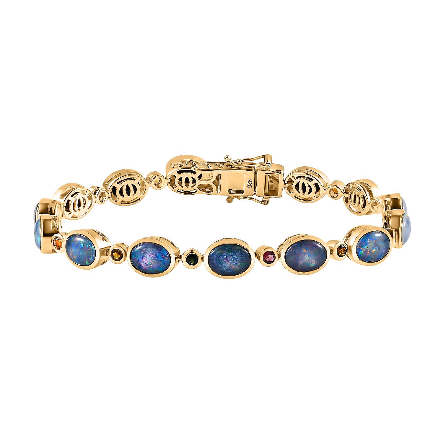 Boulder Opal Triplet and Multi Tourmaline 16.05 ctw Bracelet in 18K Vermeil Yellow Gold Over Sterling Silver (7.50 In)