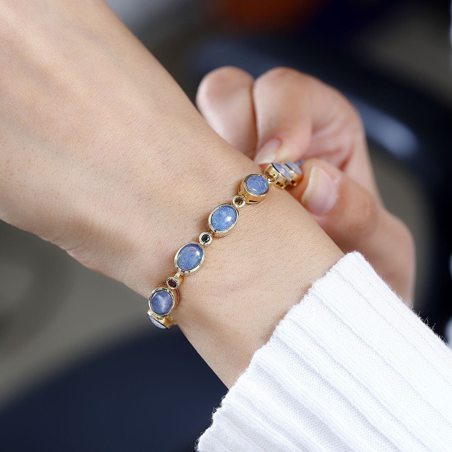Boulder Opal Triplet and Multi Tourmaline 16.05 ctw Bracelet in 18K Vermeil Yellow Gold Over Sterling Silver (7.50 In)