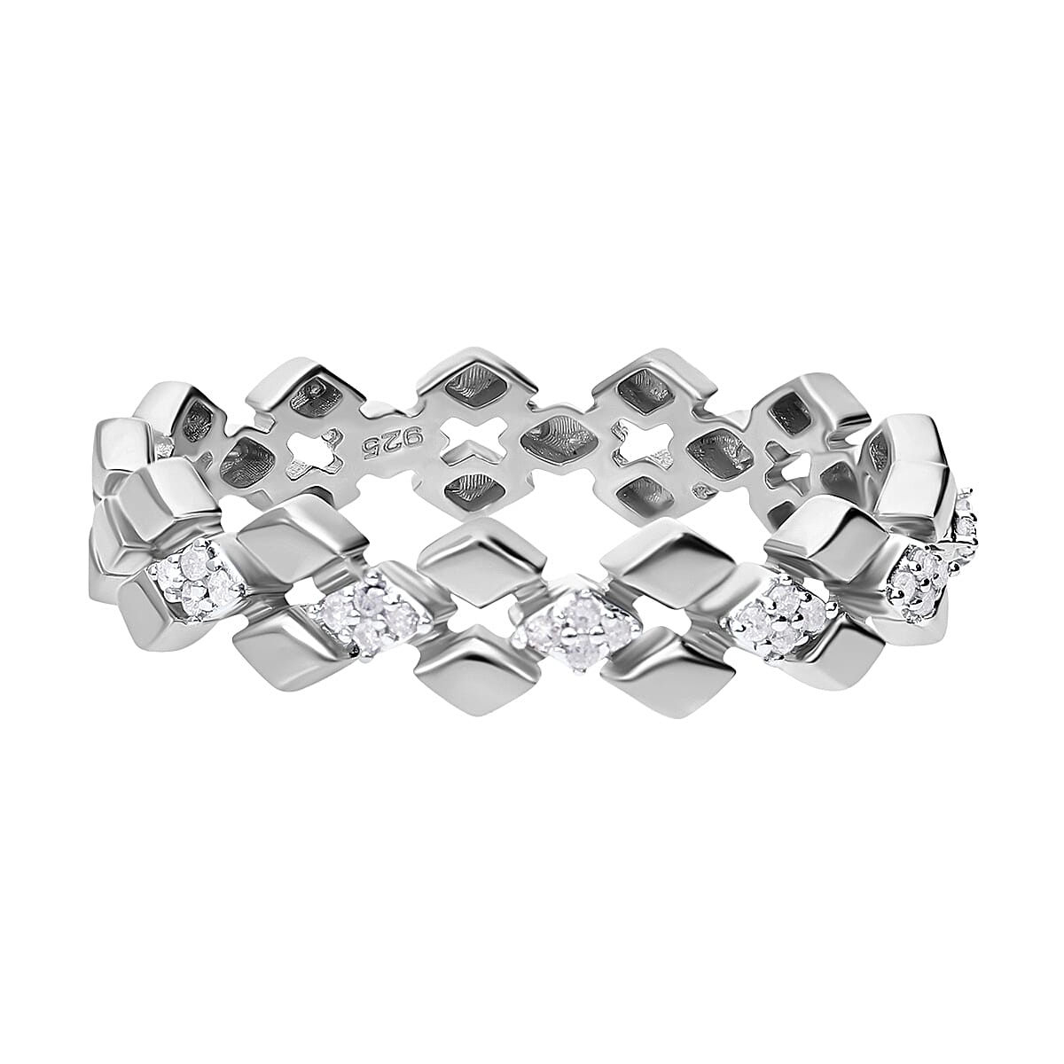 Diamond 0.15 ctw Ring in Platinum Over Sterling Silver (Size 5.5)