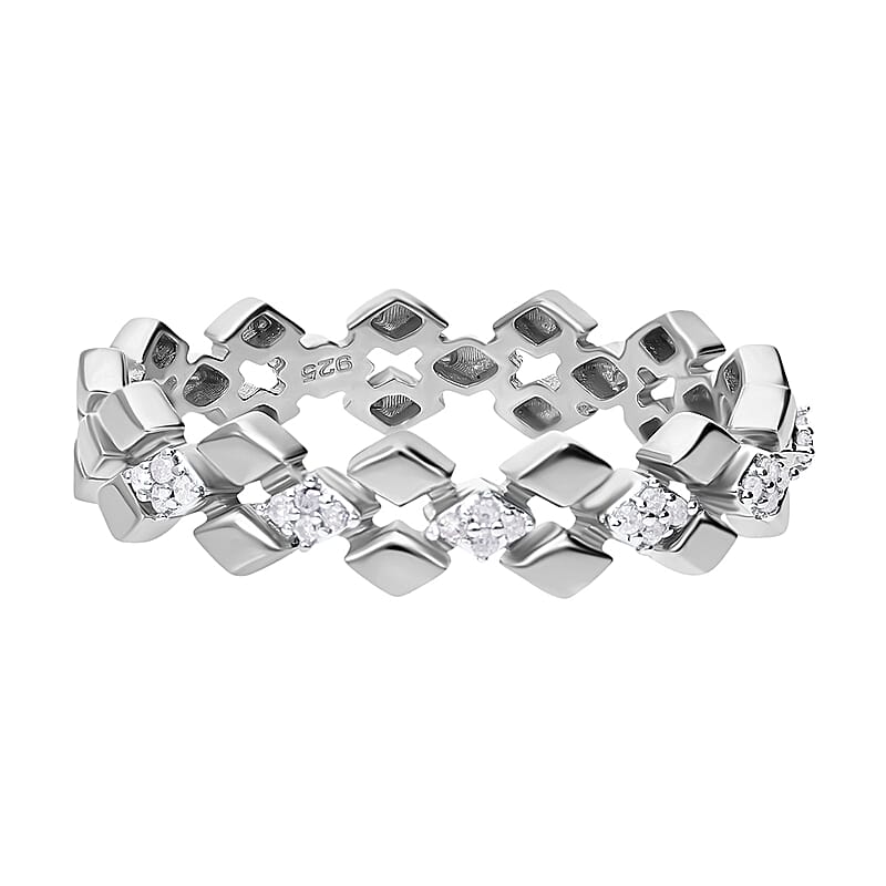 Diamond 0.15 ctw Ring in Platinum Over Sterling Silver (Size 5.5)