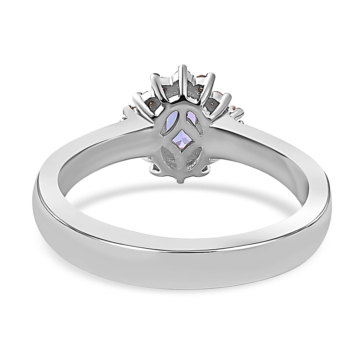Tanzanite and Natural Champagne Diamond Halo Ring in Platinum Over Sterling Silver (Size 10.0) 0.50 ctw