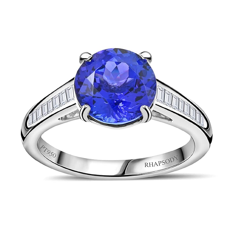 Certified & Appraised Rhapsody 950 Platinum AAAA Tanzanite and E-F VS Diamond Ring (Size 10.0) 5.25 Grams 3.25 ctw