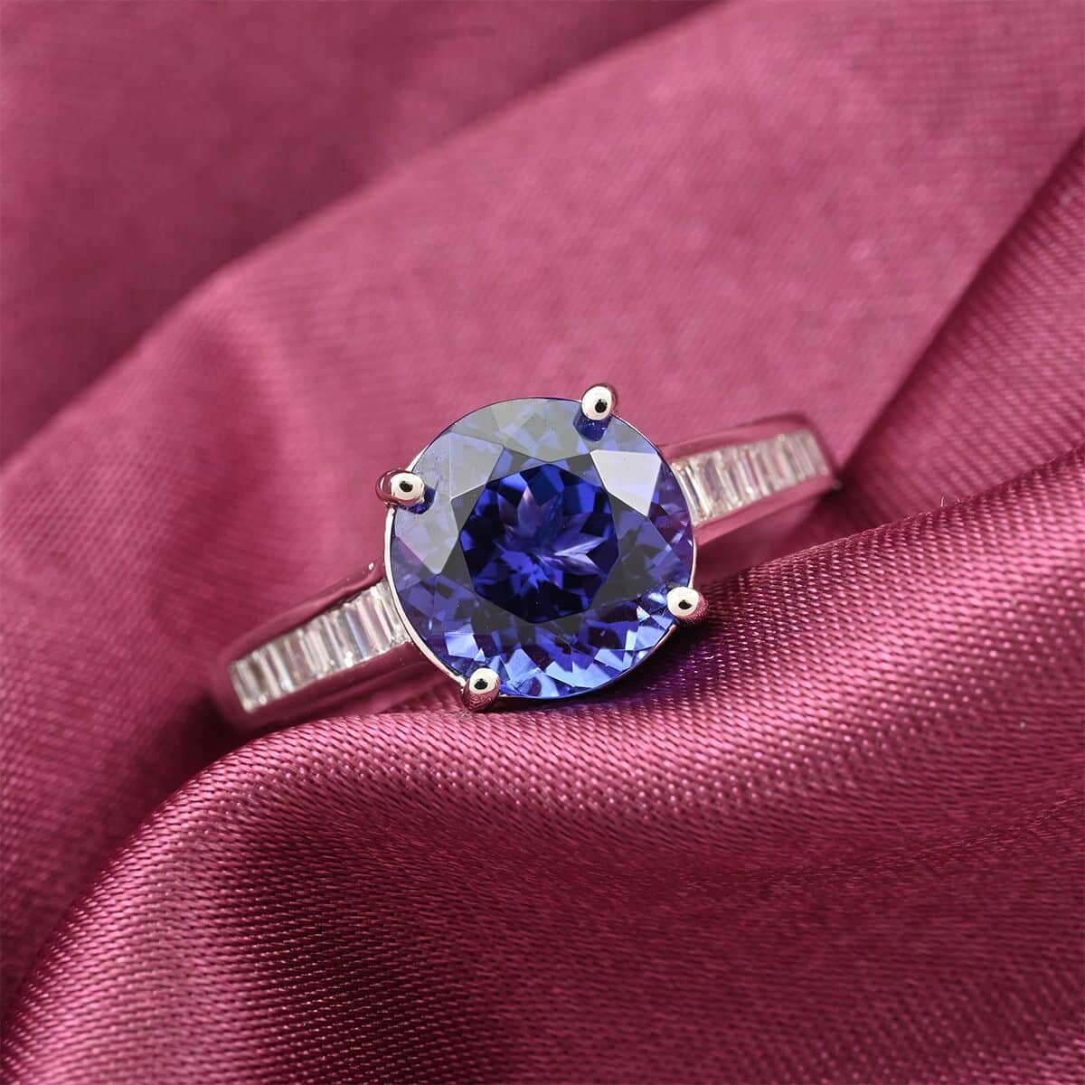 Certified & Appraised Rhapsody 950 Platinum AAAA Tanzanite and E-F VS Diamond Ring (Size 6.0) 5.25 Grams 3.25 ctw image number 1