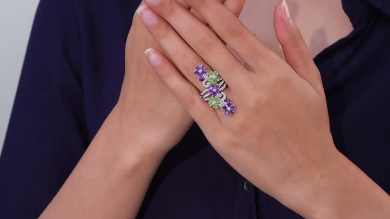 Premium Uruguay Amethyst, Multi Gemstone Ring in Platinum Over Sterling Silver (Size 10.0) 5.00 ctw