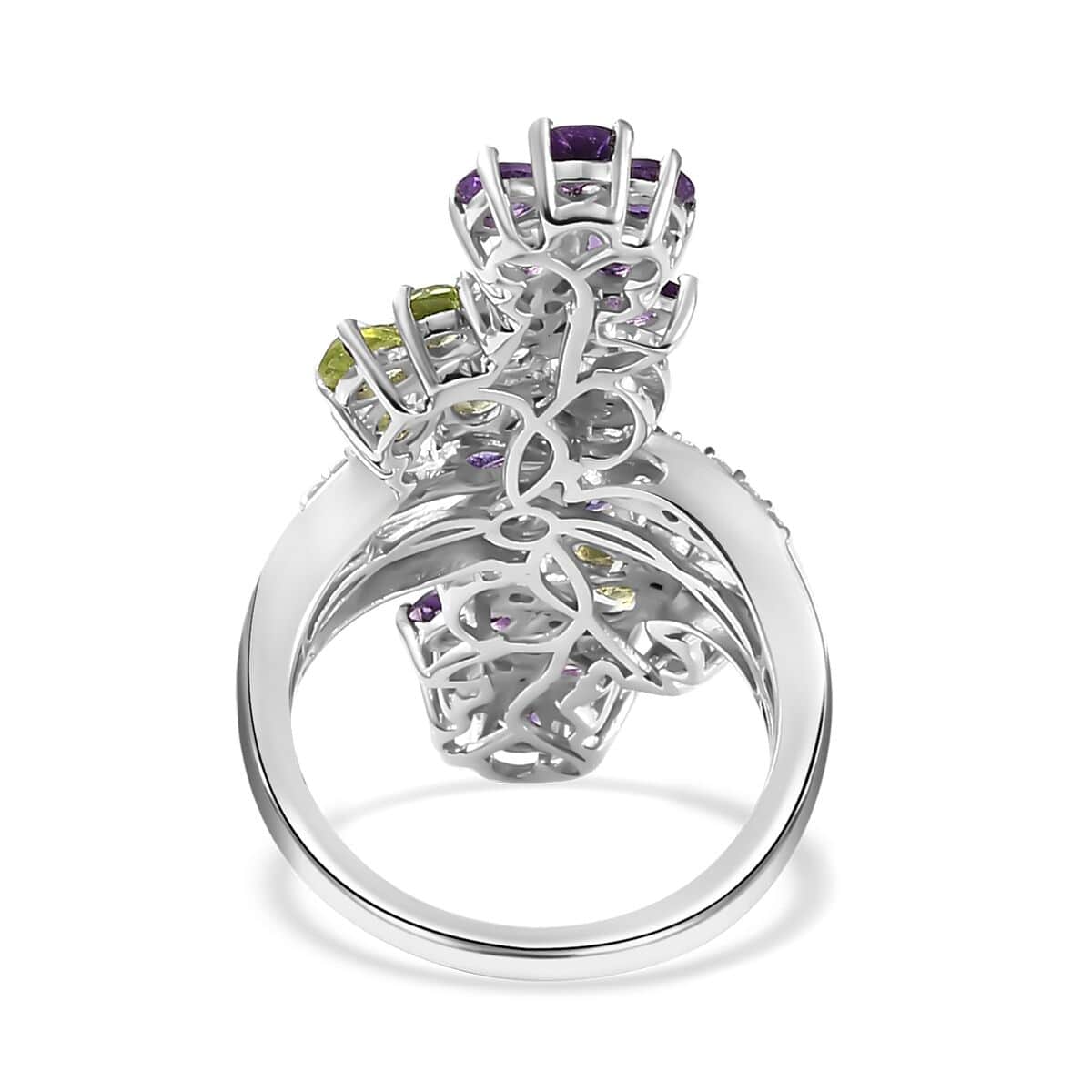 Premium Uruguay Amethyst, Multi Gemstone Ring in Platinum Over Sterling Silver (Size 10.0) 5.00 ctw image number 4