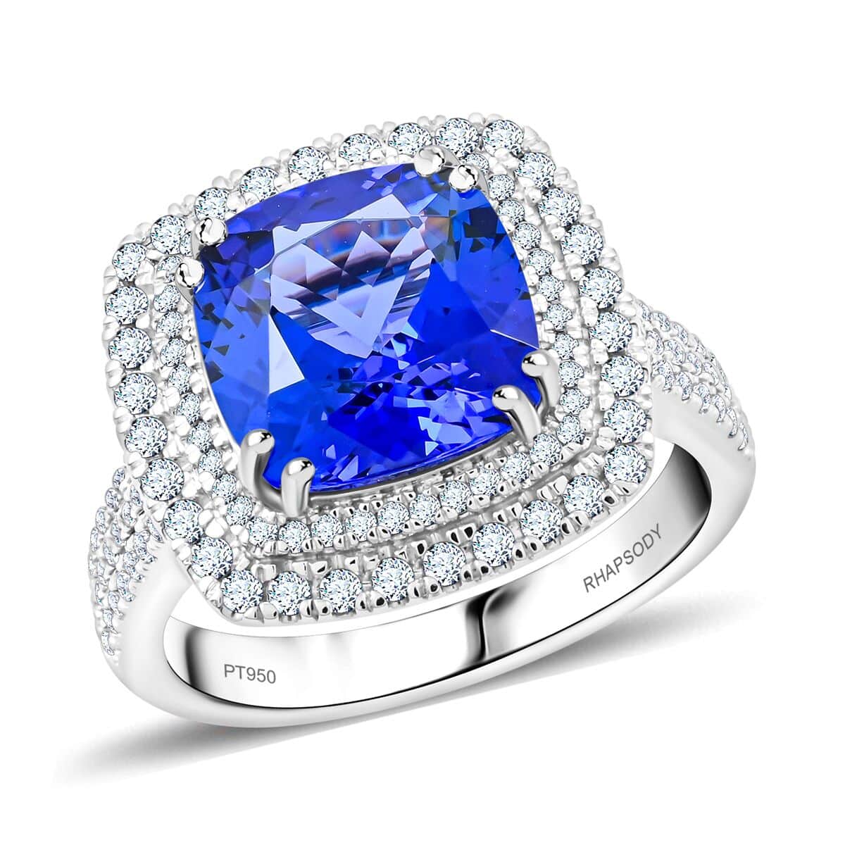 Certified & Appraised Rhapsody 950 Platinum AAAA Tanzanite, Diamond (E-F, VS) (0.69 cts) Ring (Size 10.0) (10.45 g) 5.75 ctw image number 0