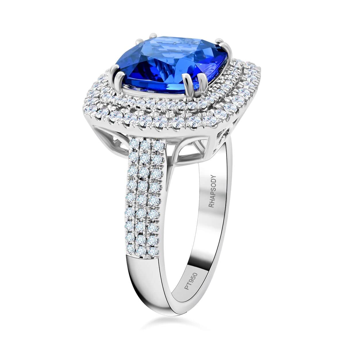 Certified & Appraised Rhapsody 950 Platinum AAAA Tanzanite, Diamond (E-F, VS) (0.69 cts) Ring (Size 10.0) (10.45 g) 5.75 ctw image number 3