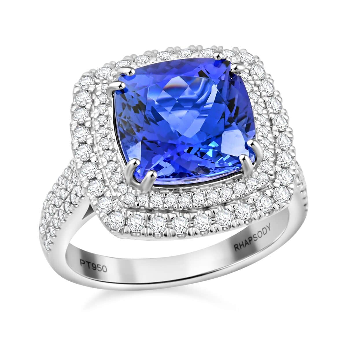 Certified & Appraised Rhapsody 950 Platinum AAAA Tanzanite and E-F VS Diamond Ring (Size 7.0) 10.45 Grams 5.75 ctw image number 0