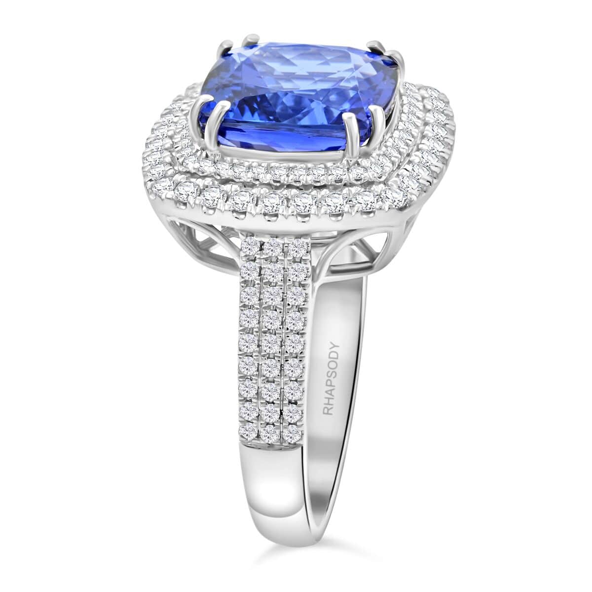 Certified & Appraised Rhapsody 950 Platinum AAAA Tanzanite and E-F VS Diamond Ring (Size 7.0) 10.45 Grams 5.75 ctw image number 3