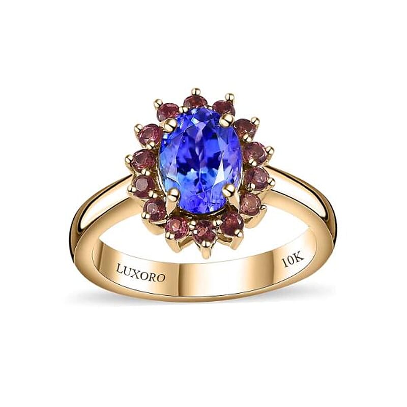 Luxoro Premium Tanzanite and Ofiki Rubellite 1.75 ctw Patriotic Pride Ring in 10K Yellow Gold (Size 10.0)