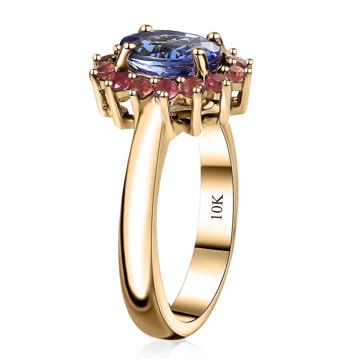 Luxoro Premium Tanzanite and Ofiki Rubellite 1.75 ctw Patriotic Pride Ring in 10K Yellow Gold (Size 10.0) image number 3