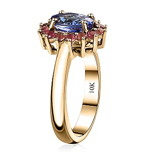 Luxoro Premium Tanzanite and Ofiki Rubellite 1.75 ctw Patriotic Pride Ring in 10K Yellow Gold (Size 10.0)