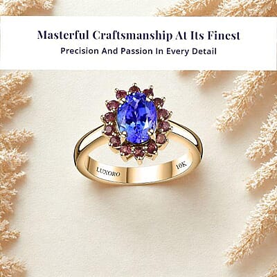 Luxoro Premium Tanzanite and Ofiki Rubellite 1.75 ctw Patriotic Pride Ring in 10K Yellow Gold (Size 10.0)