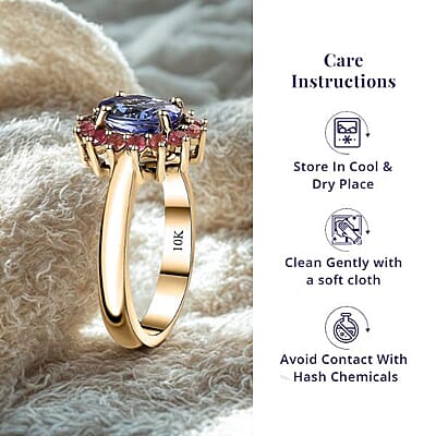 Luxoro Premium Tanzanite and Ofiki Rubellite 1.75 ctw Patriotic Pride Ring in 10K Yellow Gold (Size 10.0)