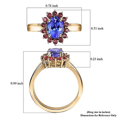 Luxoro Premium Tanzanite and Ofiki Rubellite 1.75 ctw Patriotic Pride Ring in 10K Yellow Gold (Size 10.0)