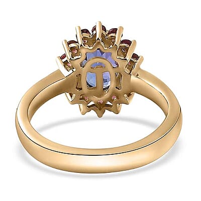 Luxoro Premium Tanzanite and Ofiki Rubellite 1.75 ctw Patriotic Pride Ring in 10K Yellow Gold (Size 10.0)