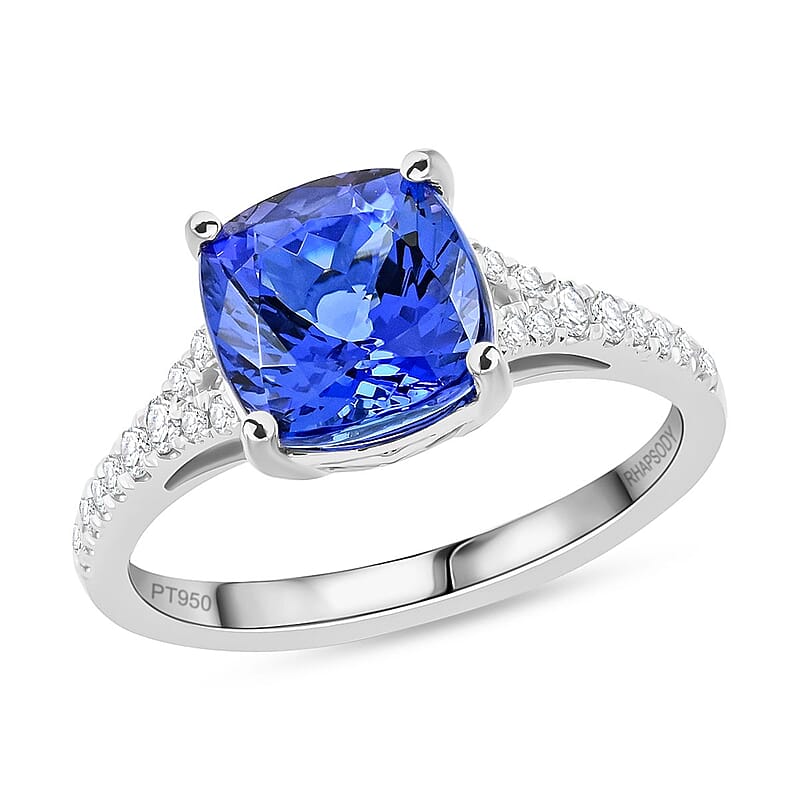 Certified & Appraised Rhapsody 950 Platinum AAAA Tanzanite and E-F VS Diamond Ring (Size 10.0) 4.45 Grams 2.85 ctw