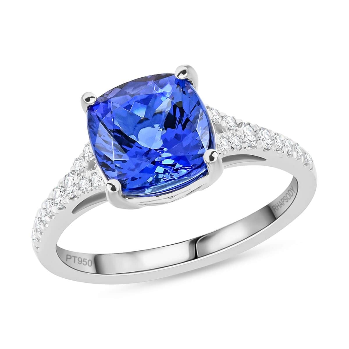 Certified & Appraised Rhapsody 950 Platinum AAAA Tanzanite and E-F VS Diamond Ring (Size 6.0) 4.45 Grams 2.85 ctw image number 0