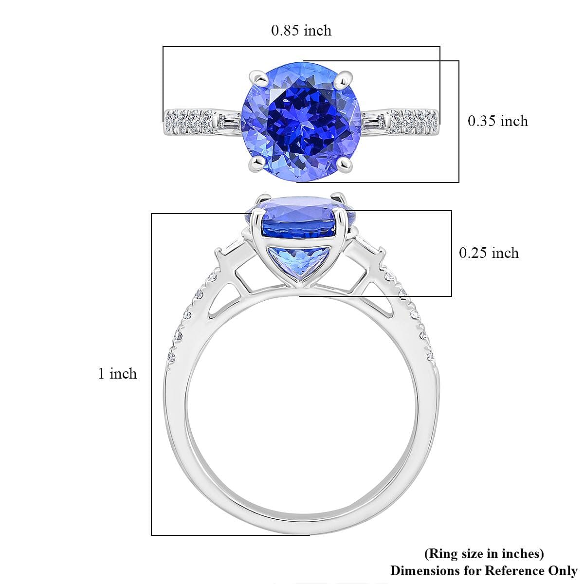 Certified & Appraised Rhapsody 950 Platinum AAAA Tanzanite, Diamond (E-F, VS) (0.20 cts) Ring (Size 11.0) (4.70 g) 2.75 ctw image number 4