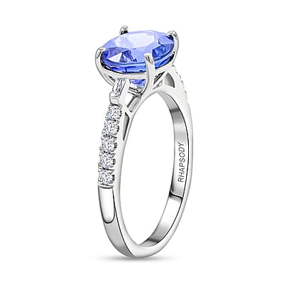 Certified & Appraised Rhapsody 950 Platinum AAAA Tanzanite, Diamond (E-F, VS) (0.20 cts) Ring (Size 5.0) (4.70 g) 2.75 ctw