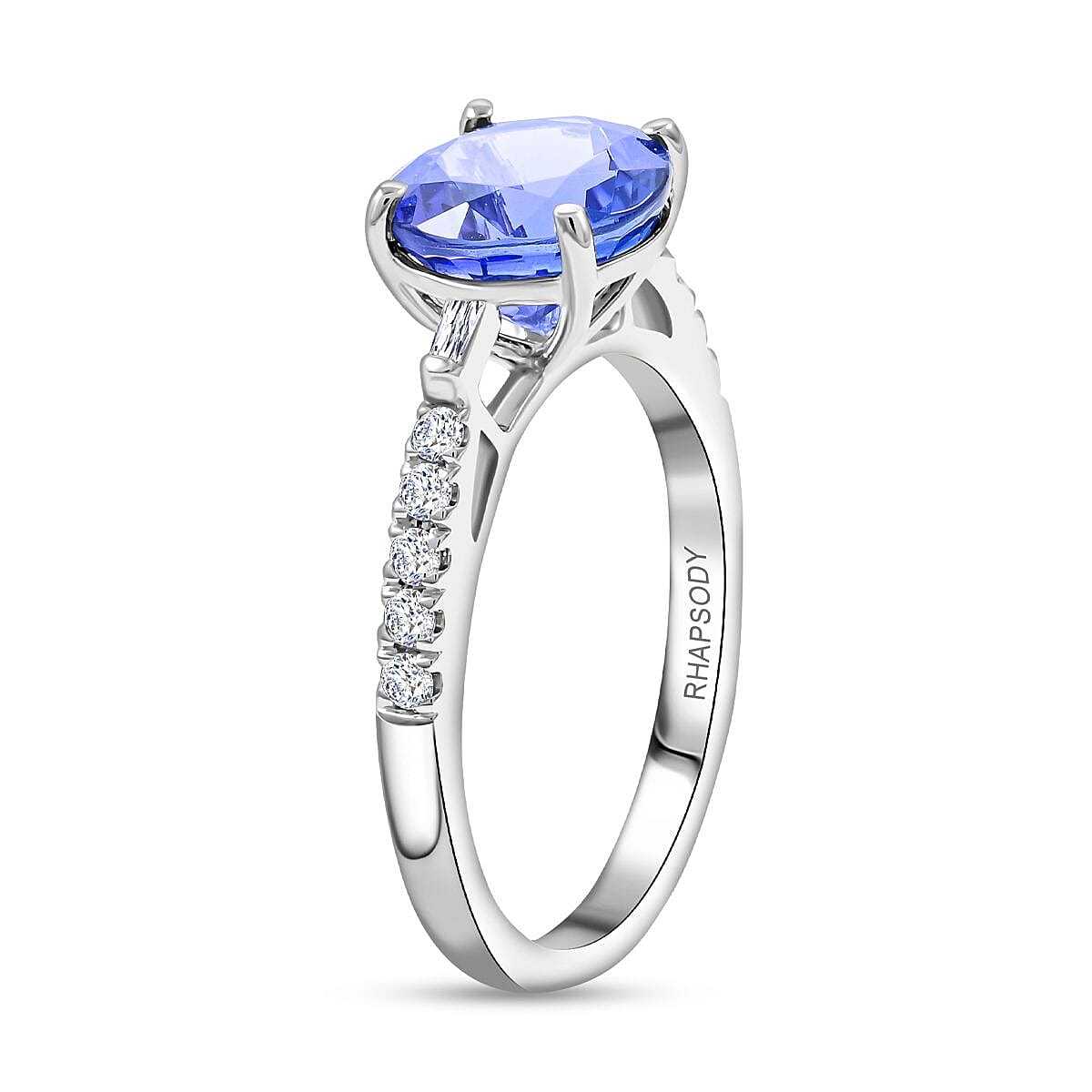 Certified & Appraised Rhapsody 950 Platinum AAAA Tanzanite, Diamond (E-F, VS) (0.20 cts) Ring (Size 5.5) (4.70 g) 2.75 ctw image number 3