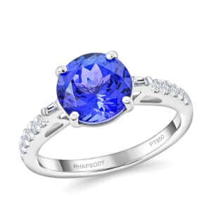 Certified & Appraised Rhapsody 950 Platinum AAAA Tanzanite, Diamond (E-F, VS) (0.20 cts) Ring (Size 6.5) (4.70 g) 2.75 ctw