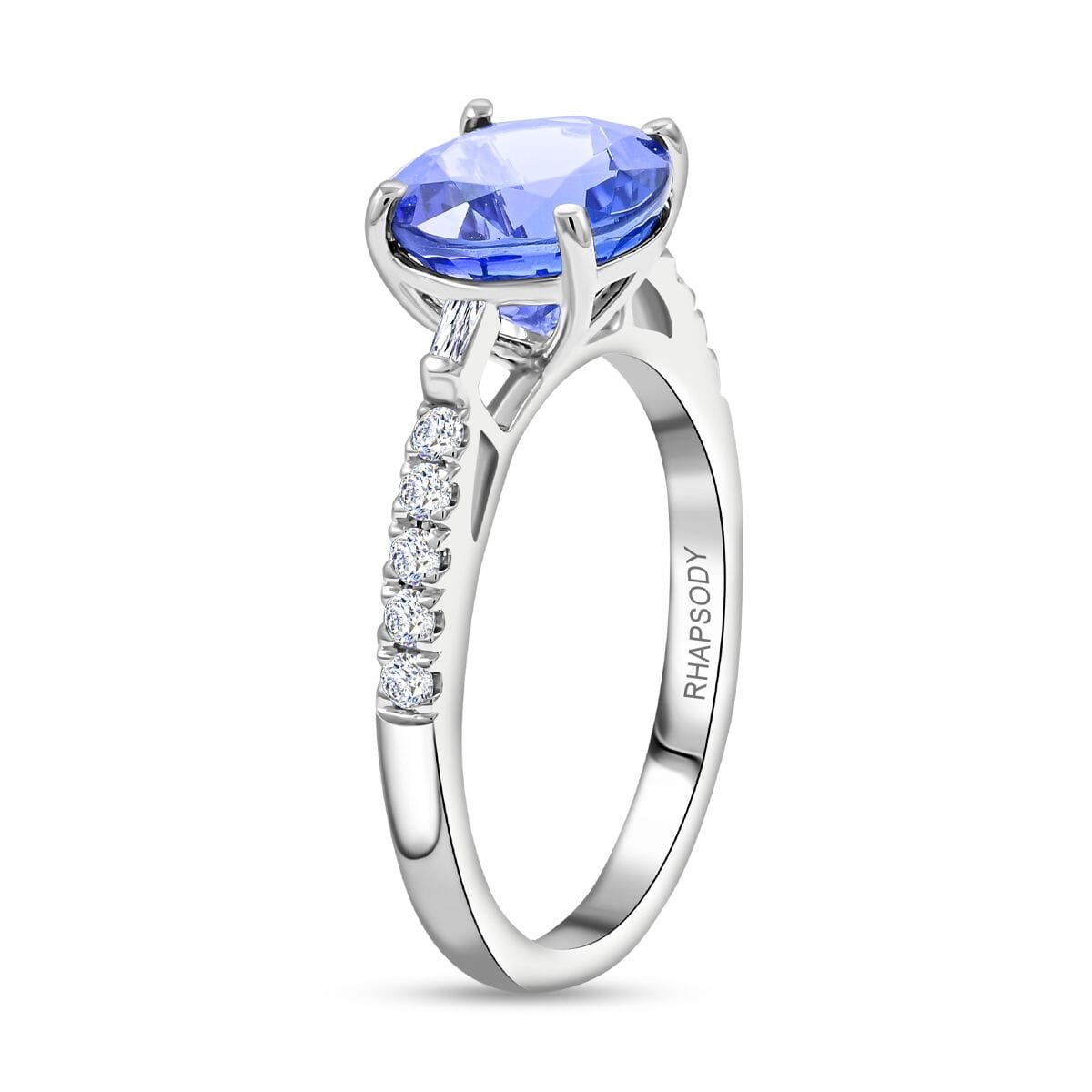 Certified & Appraised Rhapsody 950 Platinum AAAA Tanzanite, Diamond (E-F, VS) (0.20 cts) Ring (Size 6.5) (4.70 g) 2.75 ctw image number 3