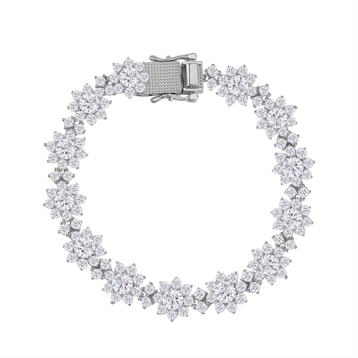 Moissanite Floral Bracelet in Platinum Over Sterling Silver (7.25 In) 14.35 ctw image number 0