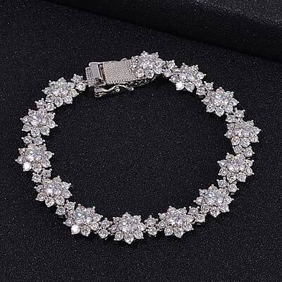 Moissanite Floral Bracelet in Platinum Over Sterling Silver (7.25 In) 14.35 ctw