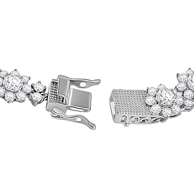 Moissanite Floral Bracelet in Platinum Over Sterling Silver (7.25 In) 14.35 ctw