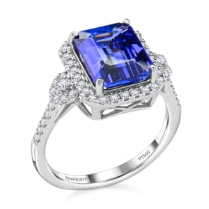 Certified & Appraised Rhapsody 950 Platinum AAAA Tanzanite and E-F VS Diamond Ring (Size 10.0) 6.35 Grams 4.10 ctw