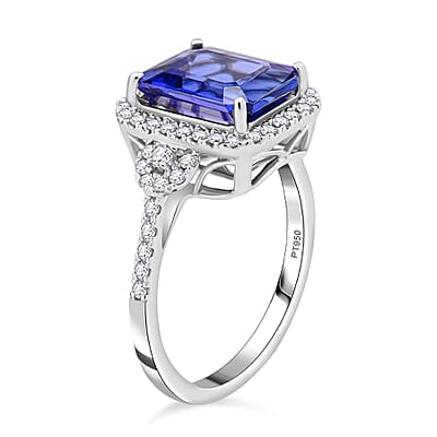 Certified & Appraised Rhapsody AAAA Tanzanite and E-F VS Diamond 4.10 ctw Ring in 950 Platinum (Size 10.0) 6.35 Grams