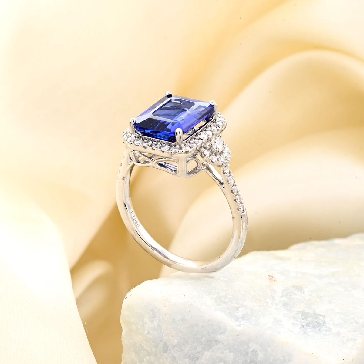 Certified & Appraised Rhapsody AAAA Tanzanite and E-F VS Diamond 4.10 ctw Ring in 950 Platinum (Size 8.0) 6.35 Grams image number 1