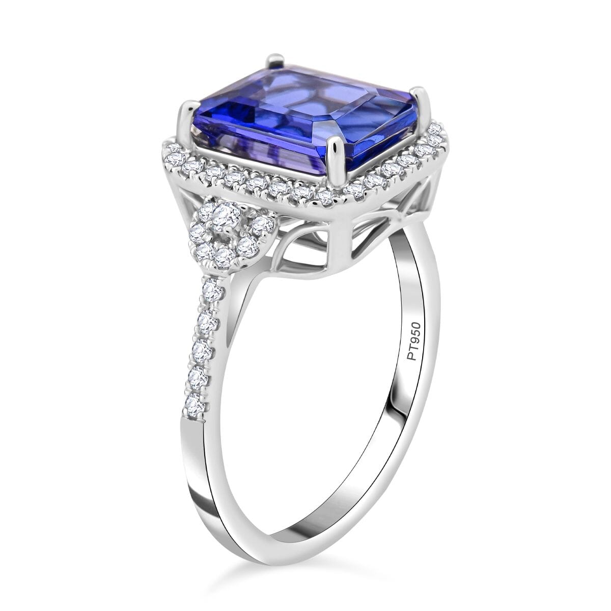 Certified & Appraised Rhapsody AAAA Tanzanite and E-F VS Diamond 4.10 ctw Ring in 950 Platinum (Size 8.0) 6.35 Grams image number 3