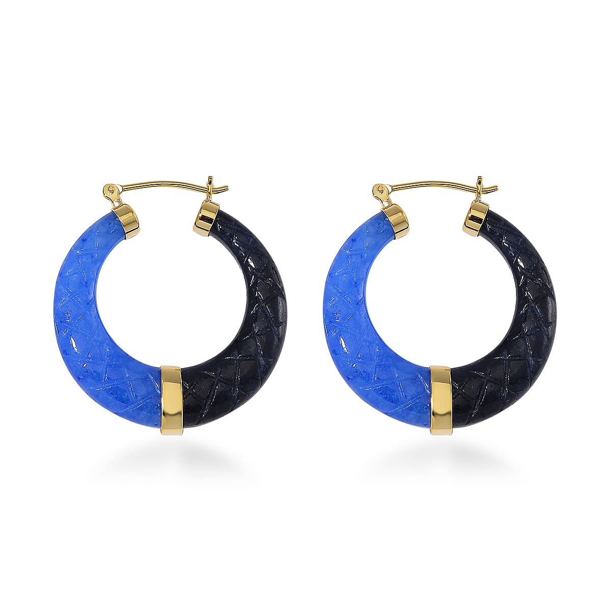 Blue and Black Jade (D) 104.00 ctw Hoop Earrings in Vermeil Yellow Gold Over Sterling Silver image number 3