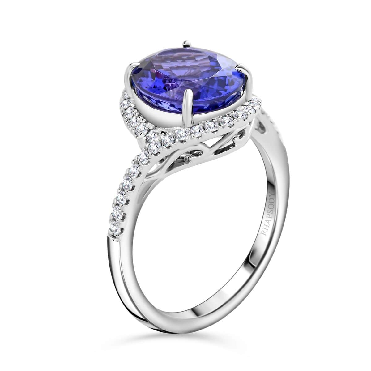 Certified & Appraised Rhapsody AAAA Tanzanite and E-F VS Diamond 4.30 ctw Ring in 950 Platinum (Size 6.0) 6.50 Grams image number 3