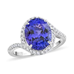 Certified & Appraised Rhapsody 950 Platinum AAAA Tanzanite and E-F VS Diamond Ring (Size 7.0) 6.50 Grams 4.30 ctw