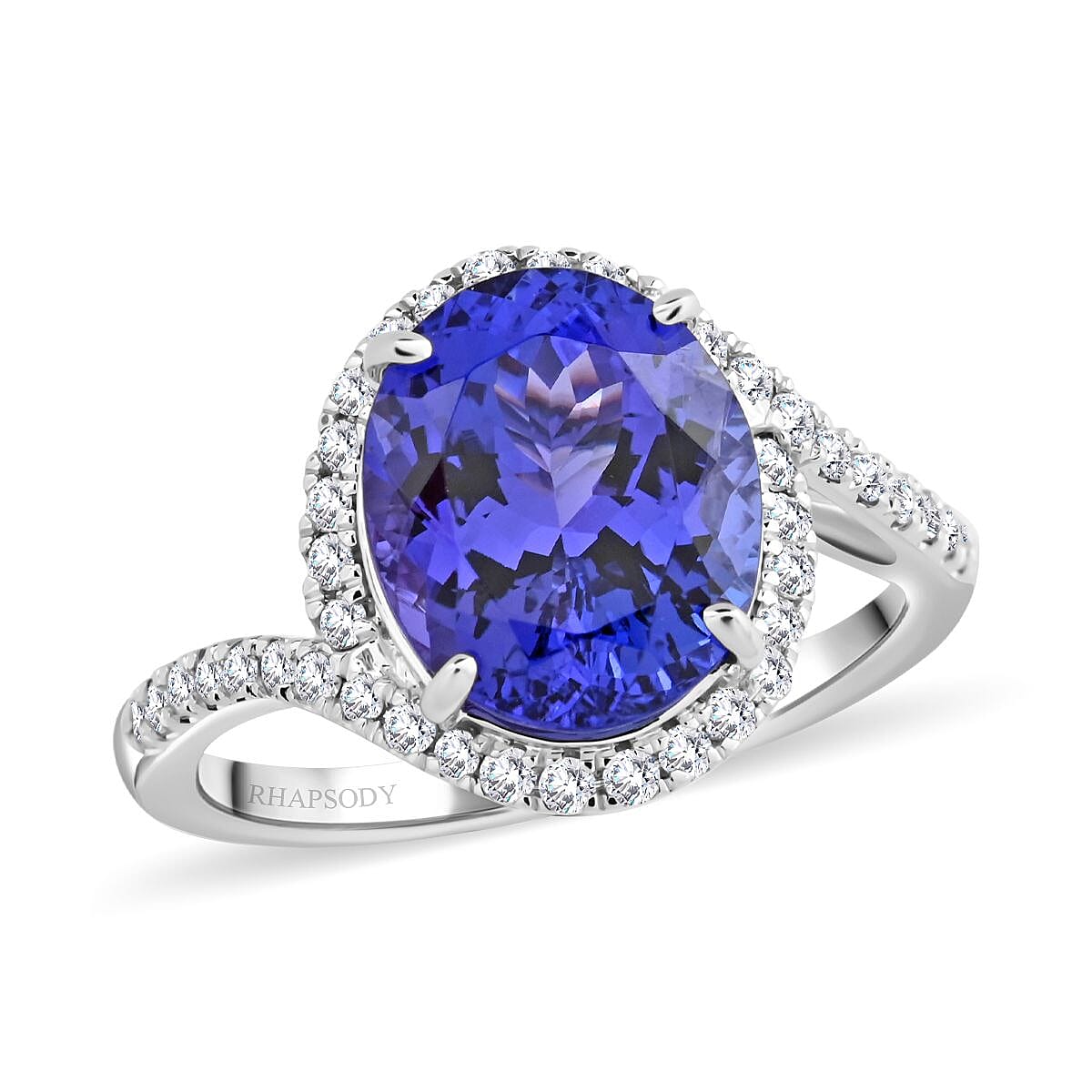 Certified & Appraised Rhapsody AAAA Tanzanite and E-F VS Diamond 4.30 ctw Ring in 950 Platinum (Size 8.5) 6.50 Grams image number 0