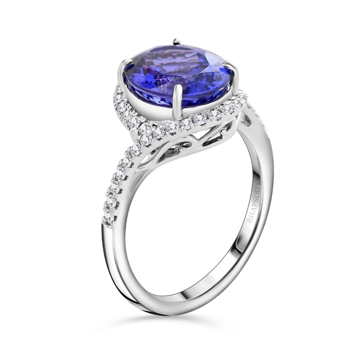 Certified & Appraised Rhapsody AAAA Tanzanite and E-F VS Diamond 4.30 ctw Ring in 950 Platinum (Size 9.0) 6.50 Grams image number 3