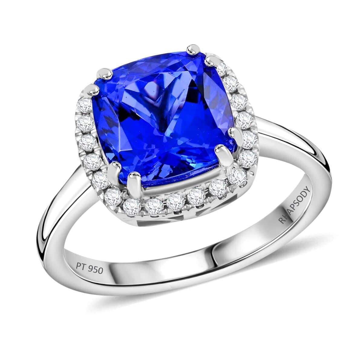 Certified & Appraised Rhapsody AAAA Tanzanite and E-F VS Diamond 4.00 ctw Ring in 950 Platinum (Size 10.5) 6.10 Grams image number 0